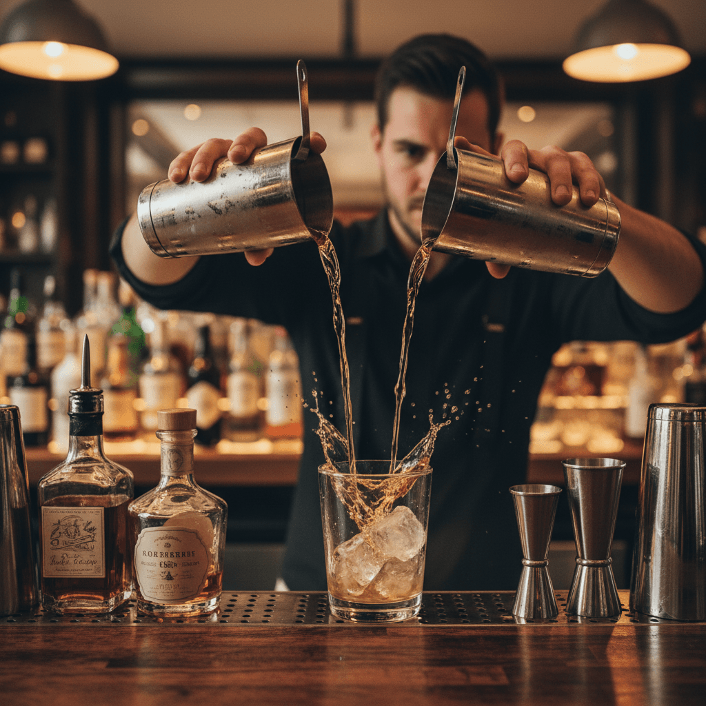 Bartender crafting a mixed drink