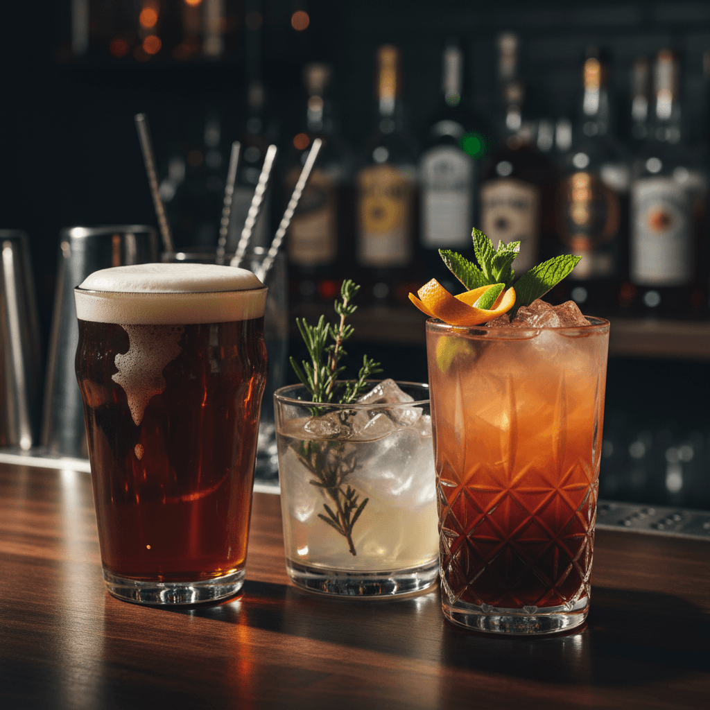 Craft cocktails and craft beer selection displayed at the bar