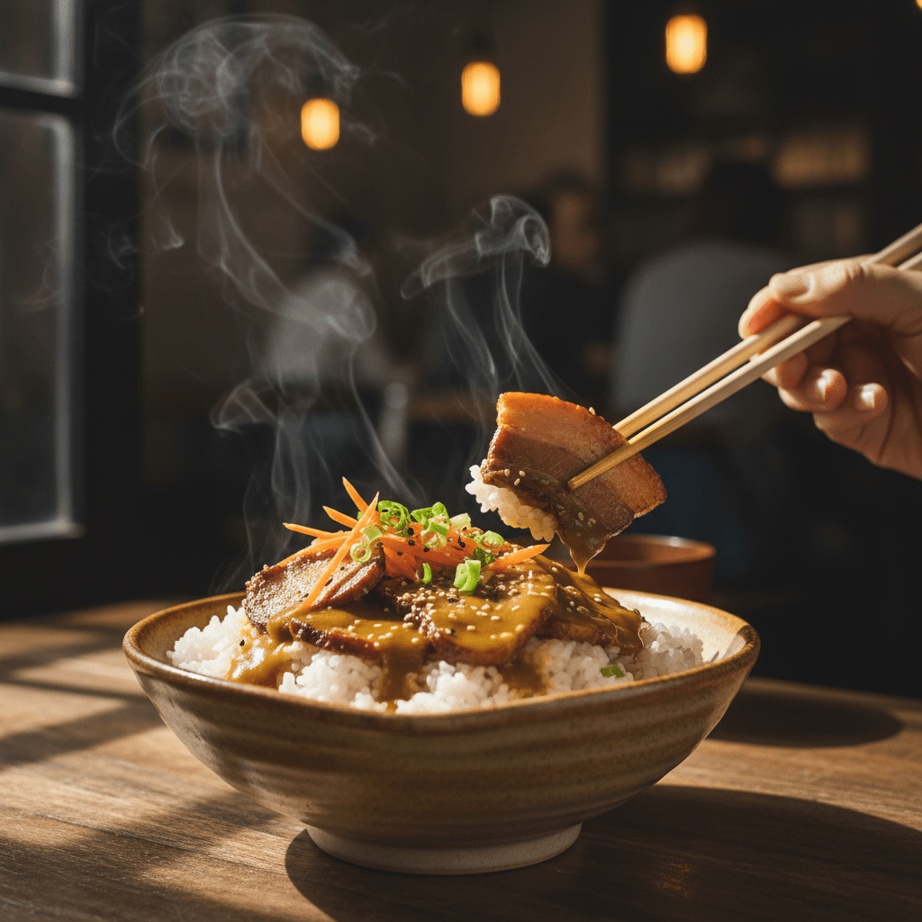 Fluffy white rice in a ceramic bowl with wooden spoon
