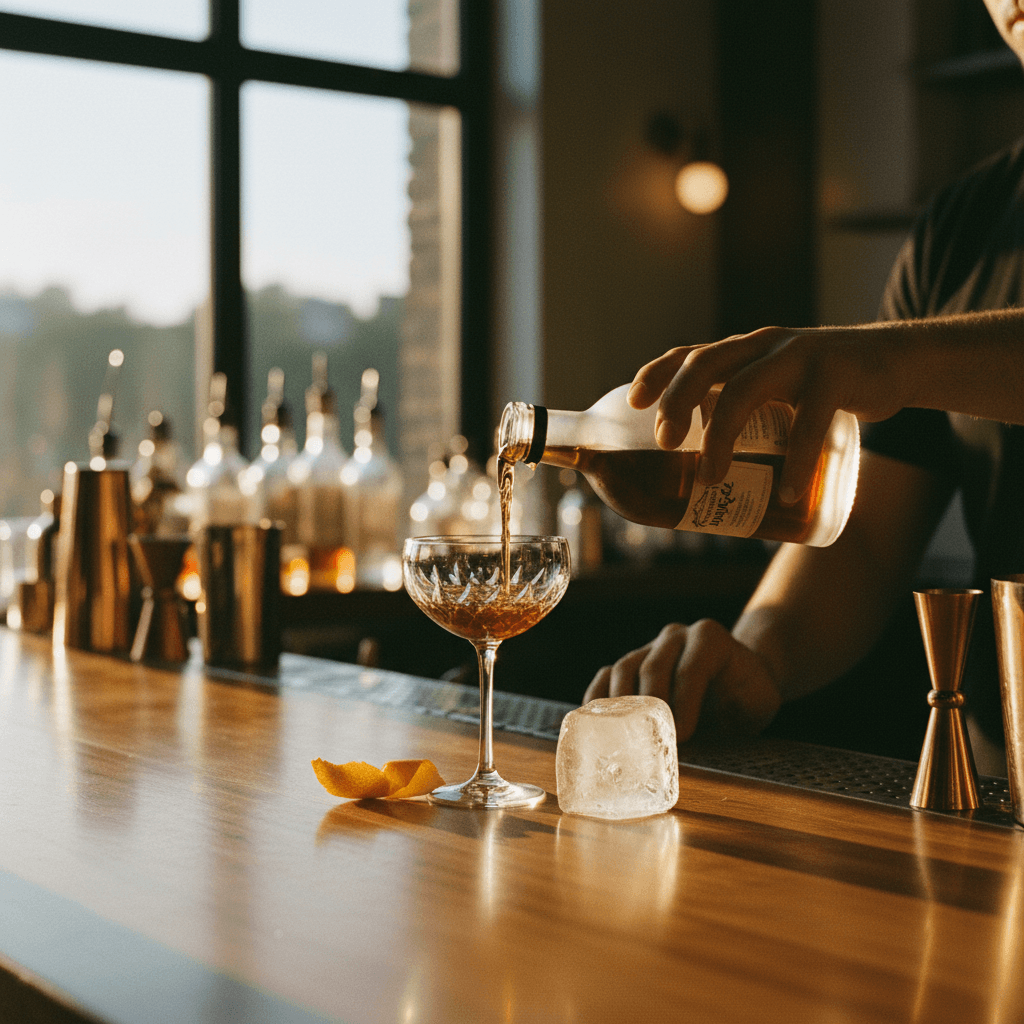 Bartender crafting a cocktail with precision