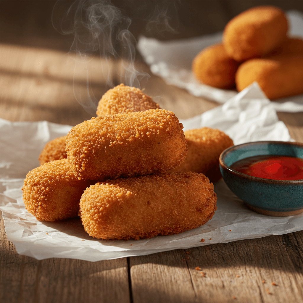 Salmon croquettes with lemon and fresh garnish